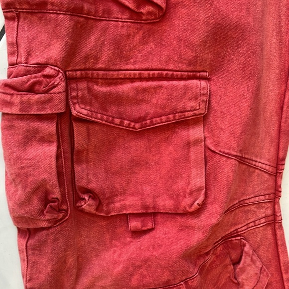 Red Denim Cargo Jumpsuit - Picture 5 of 8
